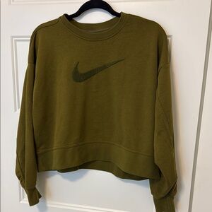 Nike Olive Green Cropped Sweatshirt with Embroidered Swoosh